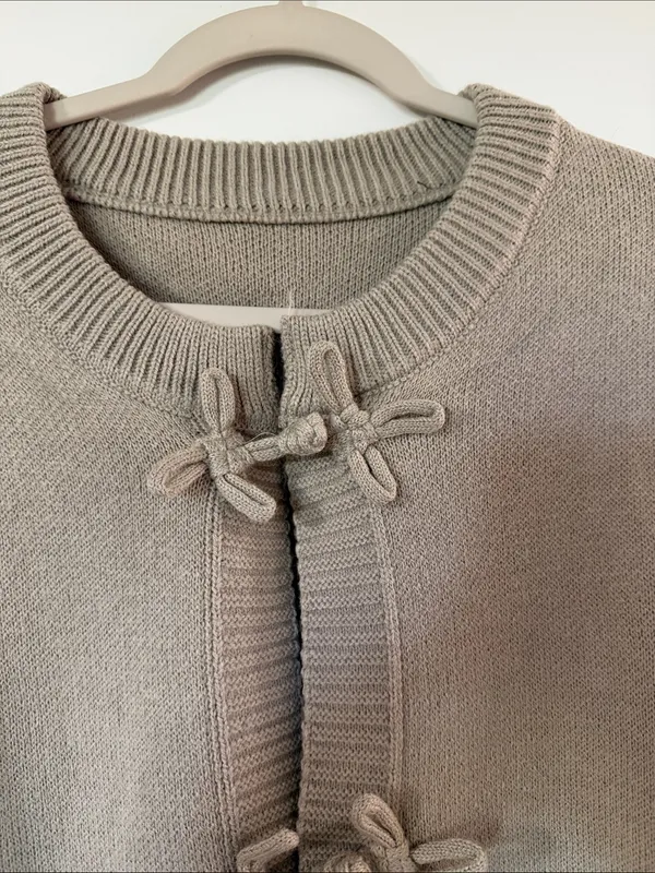 Taupe Toggle-Front Knit Cardigan Sweater - Image 4