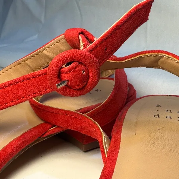 Womens A New Day Red Sandals Size 6 Low Block Ankle Strap Everyday Event Summer - Image 5