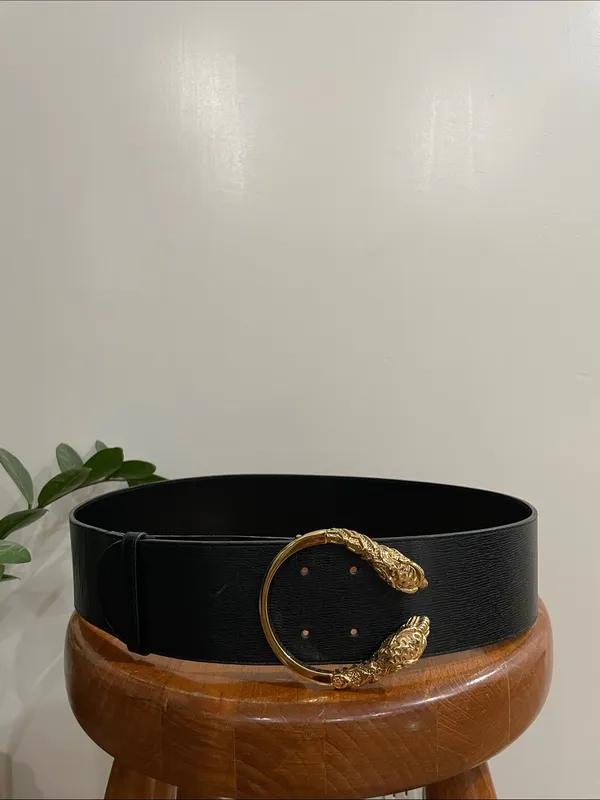 Authentic Gucci Wide Black Leather Tiger Head Waist Belt Size 80/32 - Image 2
