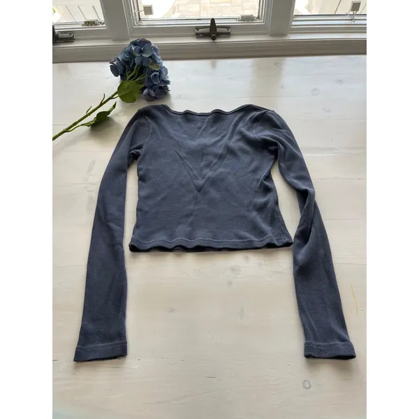 Ribbed Knit Cardigan Long‎ Sleeve Button Up Top Blue Size 2 - Image 7