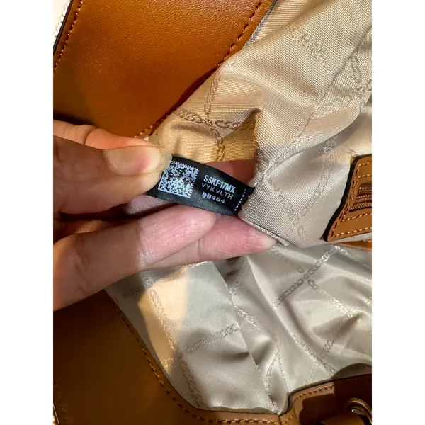 Michael Kors Montauk canvas shoulder bag cream fabric brown leather handles Y2K - Image 12