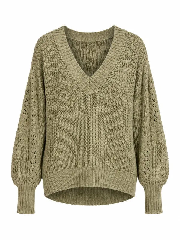 American Eagle Green Open Knit Choker V-Neck Sweater XS - Image 2
