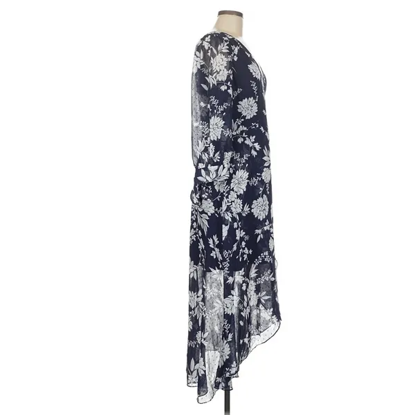 Eliza J Navy Blue Floral High Low Faux Wrap Dress 6 Cottage Fairy Wedding Guest - Image 5