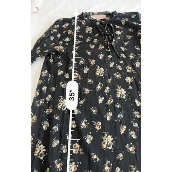 Philosophy Black Floral Chiffon Shift Dress Sz Small Tie Keyhole Flutter Sleeve - Image 10