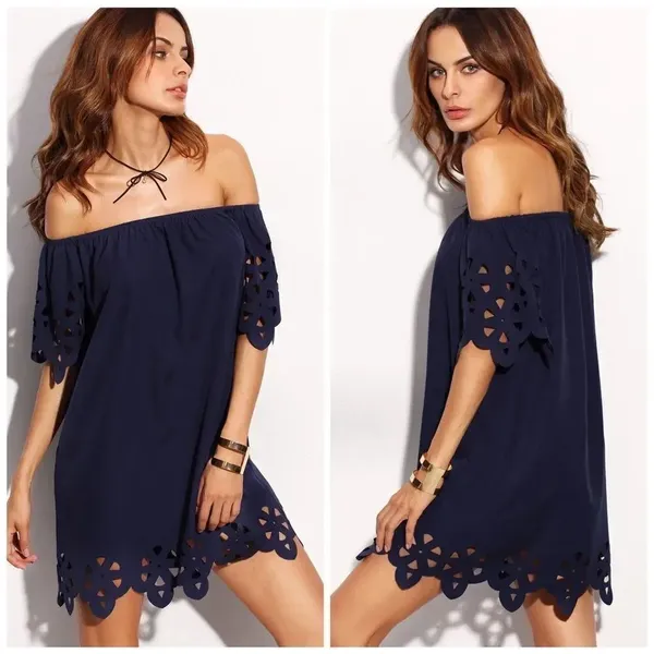 ✨Navy Off The Shoulder Hollow Shift Dress✨ - Image 2