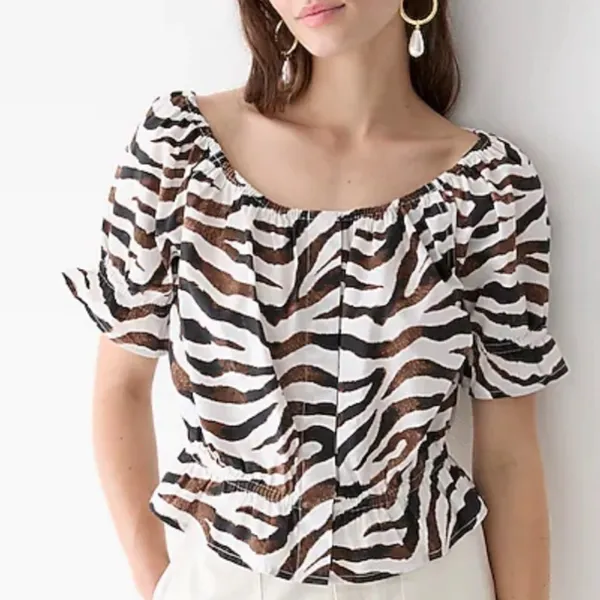 NWT J. Crew Womens Short Sleeved Blouse Brown/White Zebra Print Size Small - Image 8