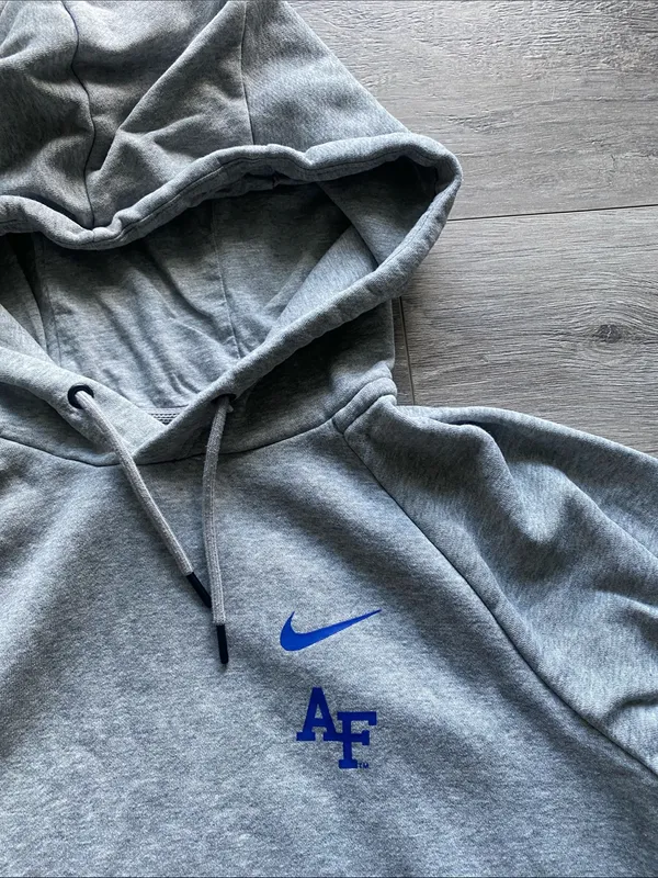 Nike Air Force Falcons Hooded Sweatshirt Womens Sz Large Grey with Blue Logo - Image 3