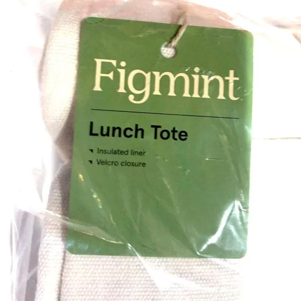 Figmint Insulated Lunch Tote White Canvas Minimalist Bag New Fold Over Closure - Image 5
