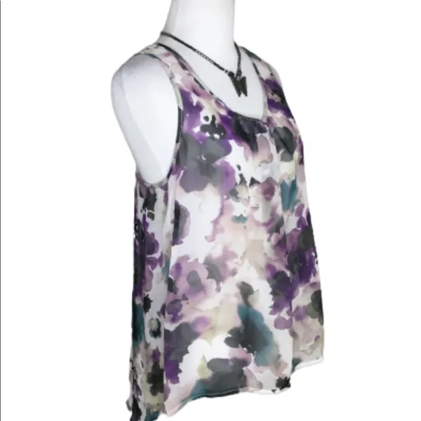 Love Squared Purple Lilac Water Color Casual Summer Hi/Lo Tank Top M - Image 2