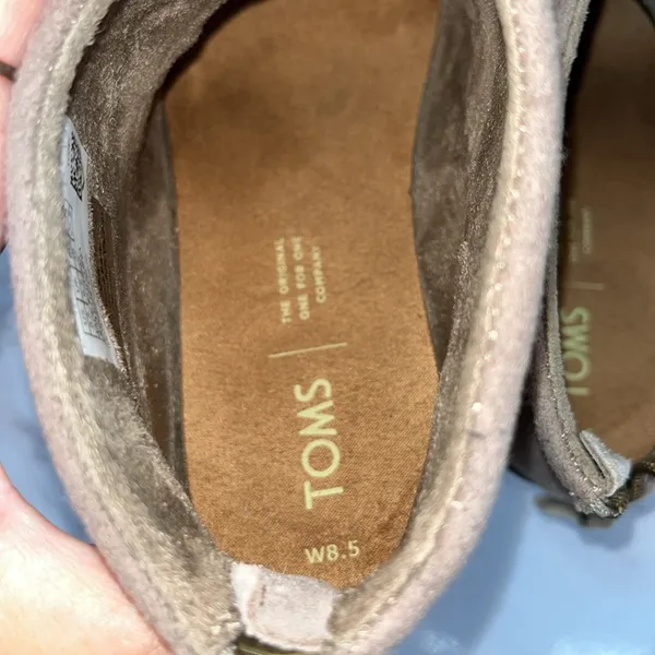 TOMS Lacy Ankle Bootie Taupe Zip Up Casual Boho 8.5 Tan‎ Stacked Block Heel - Image 5
