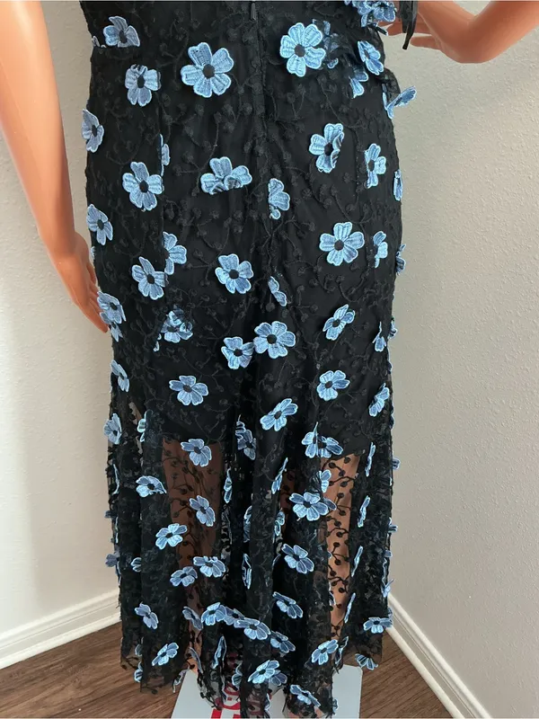 La Maison Talulah Black Blue Floral Embroidered Lace Maxi Dress - Image 9