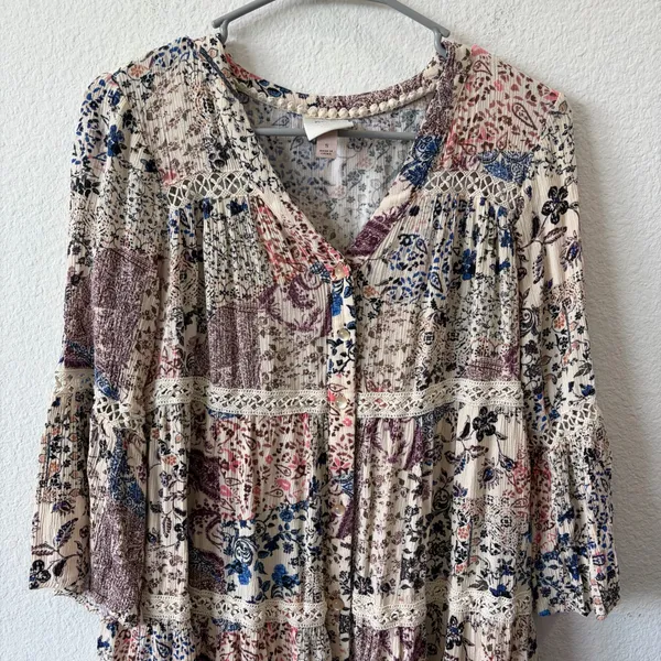 Knox Rose Patchwork Boho Tiered Lace Dress Size S - Image 2