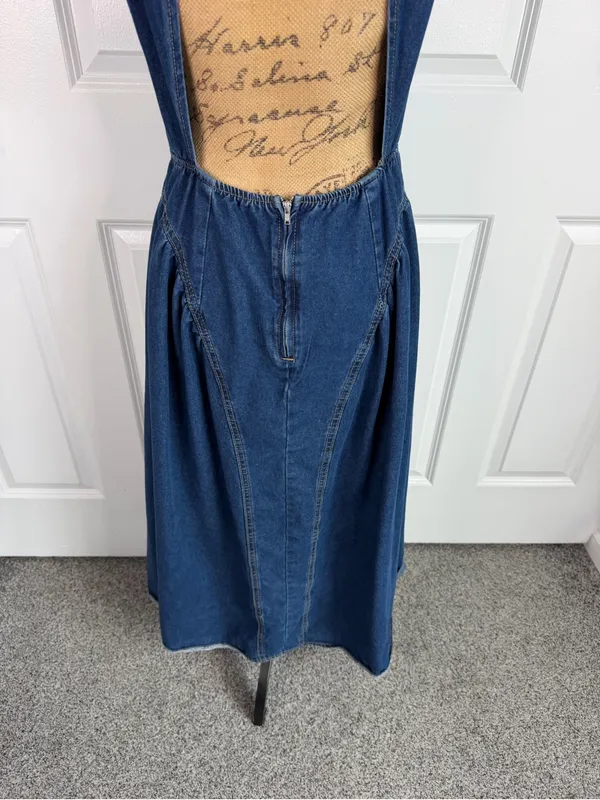 Poselle Denim Open Back Maxi Dress Size L Cotton Blend Sleeveless A-Line Dress - Image 5