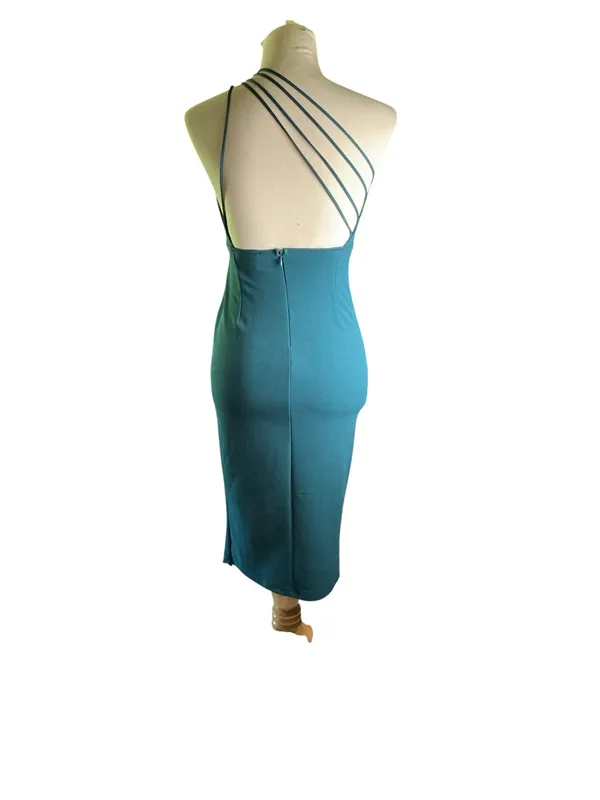 Hello Molly Teal One Shoulder Sheath Midi Dress Side Slit Sleeveless XS - Image 2