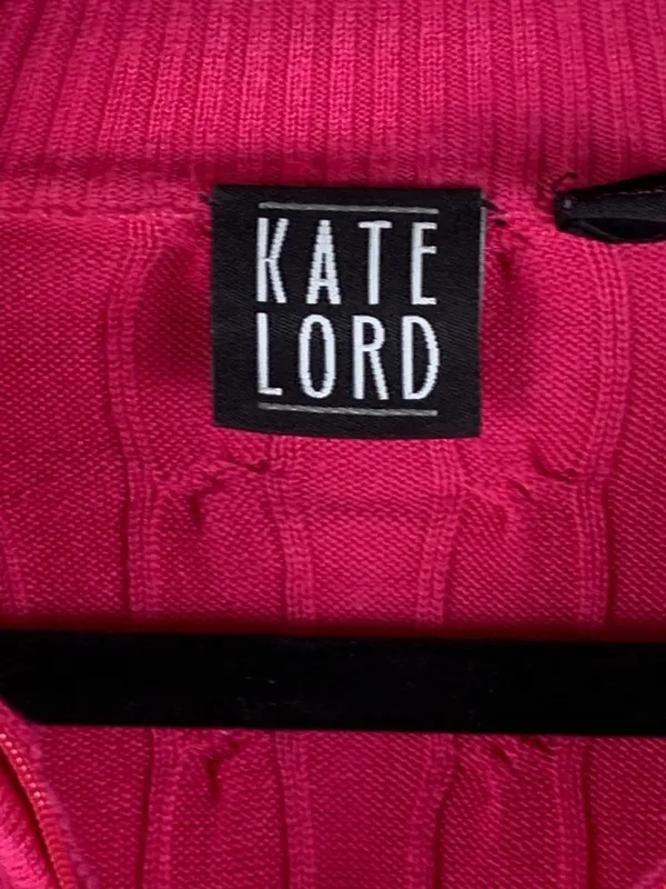 Kate Lord Womens Sweater L Pink Cable Knit Full Zip Golf Cardigan Pockets - Image 5