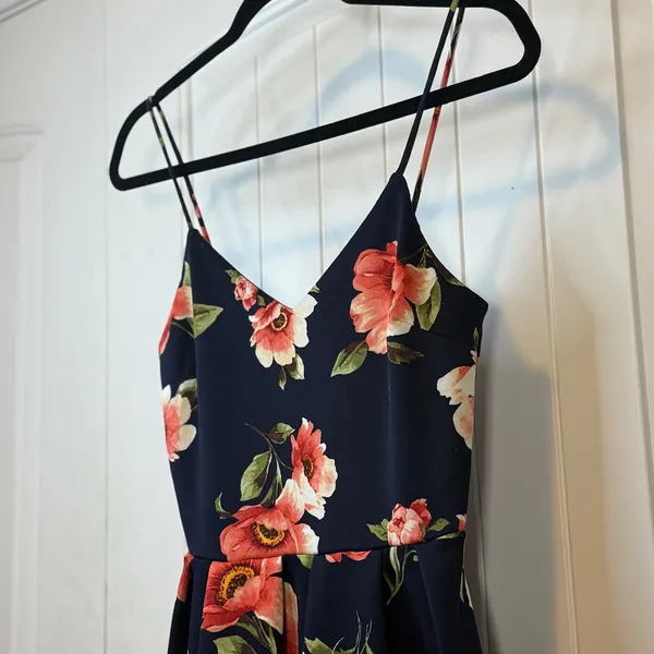 Monteau Los Angeles Navy Floral‎ Spaghetti Strap Fit & Flare Mini Dress Medium - Image 4