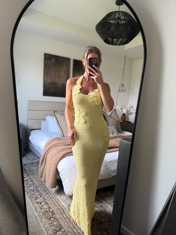 Peppermayo Crochet Maxi Dress Yellow - Image 4