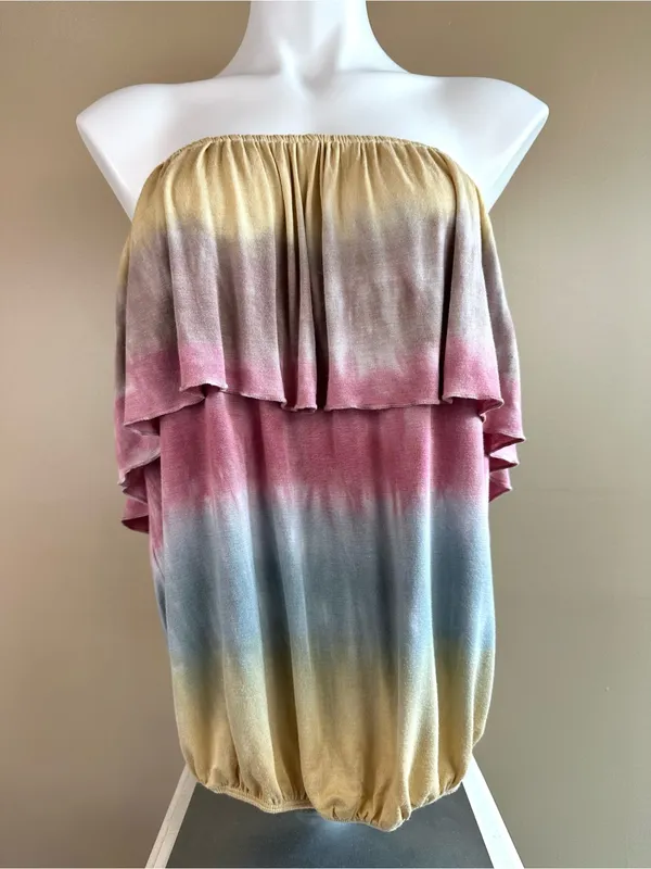 Urban X Tie Dye Ombré Strapless Blouson Tube Top Medium Boho Festival Y2K Summer - Image 4