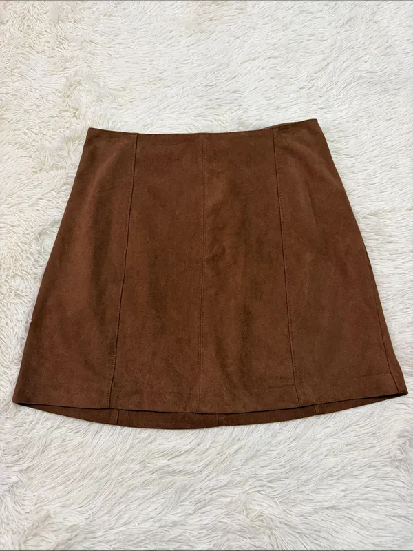 Abercrombie & Fitch Brown Mini Suede A-Line Skirt - Image 3