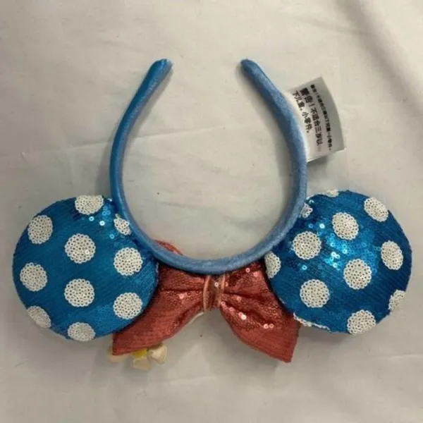 Disney Parks Blue White Polka Dot Sequin Minnie Ears Headband Flower Mickey Cute - Image 4