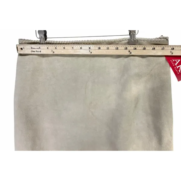 Vintage Anne Klein Suede Skirt 14 Beige Leather Whipstitch Boho Western Classic - Image 6