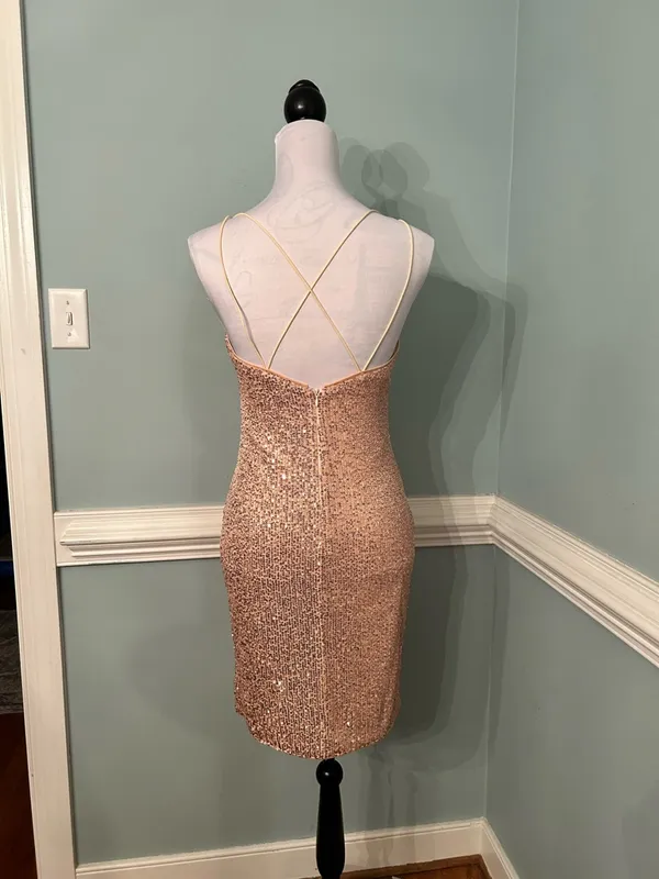 Allegra K Rose Gold Sequin Mini Slip Dress - Image 3