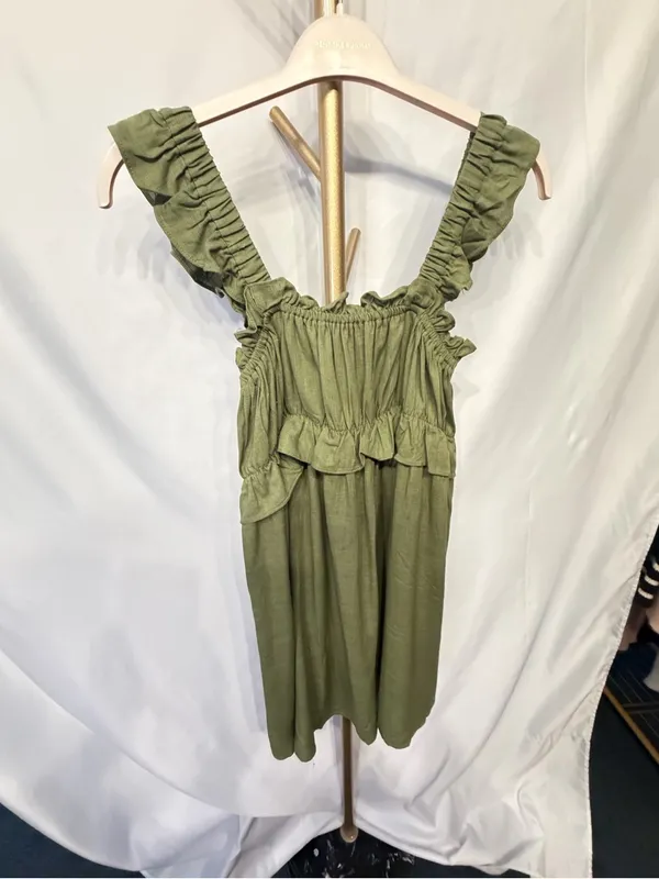 Petal & Pup- NWT- Orion Frill Strap Mini Dress - Olive Small - Image 5