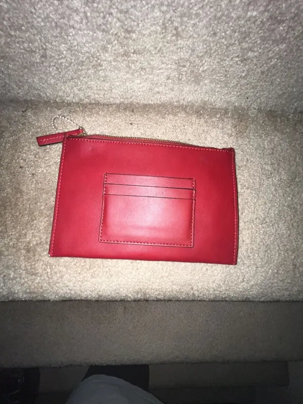 London Fog Red Leather Zip Pouch Wristlet Card Holder - Image 2