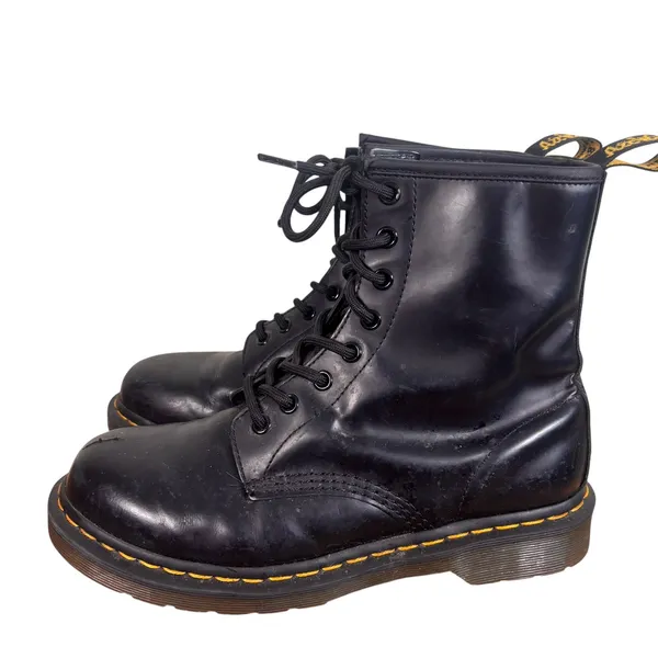 Dr. Martens 1460 Smooth Leather 8-Eye Combat Boots Black Yellow Stitching Sz 8 - Image 5