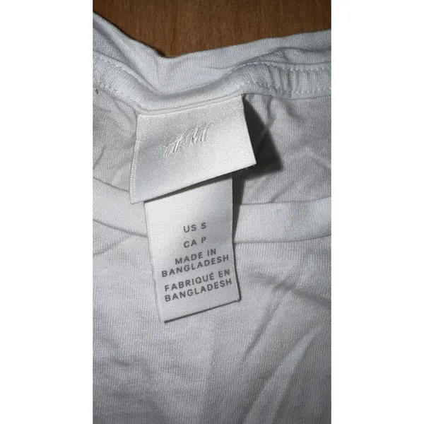 HM‎ White Front Twist Knot Short Sleeve Crop Tee Shirt Small - Image 3