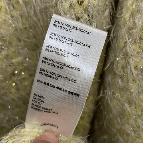 Anthropologie Womens Larkin Shimmer Metallic Fuzzy Eyelash Cardigan Yellow Large - Image 7