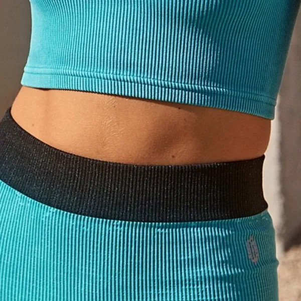 Free People Prajna Happiness shorts Textured Stretch Biker Teal Ribbed Bike Cozy - Image 4