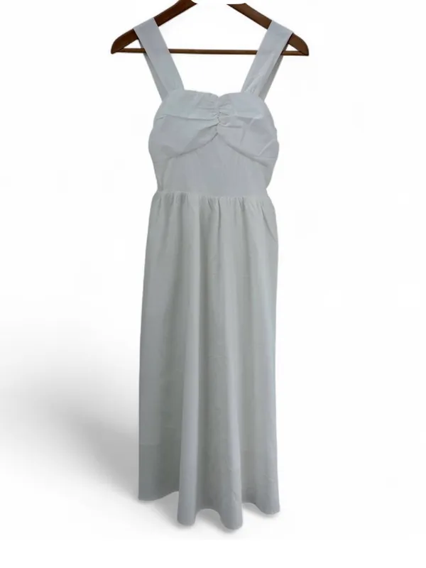 Cider Linen Blend Square Neck Shirred White Midi Dress XS NWT Cottagecore - Image 4