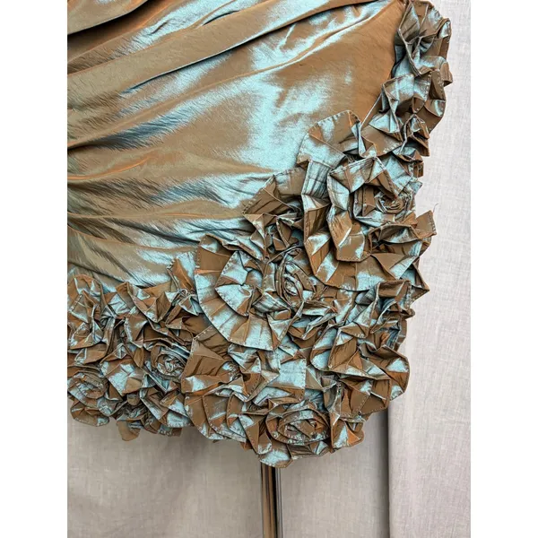 Dalia MacPhee Metallic Irridescent Ruched Strapless Dress 6 Sculpted‎ Ruffle Hem - Image 3