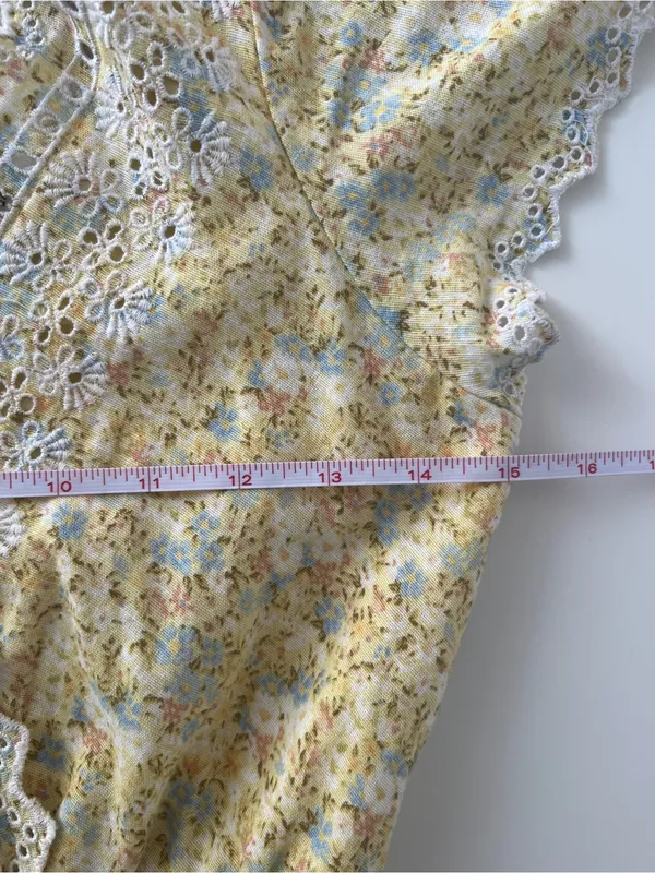 American Eagle Yellow Floral Eyelet Lace Mini Dress XS - Image 11