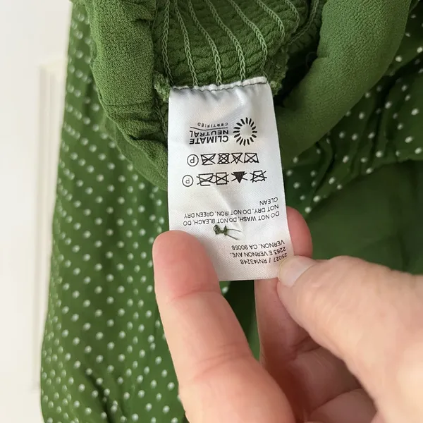Reformation Hearth Green Dotted Smocked Blouse Size 4 - Image 6