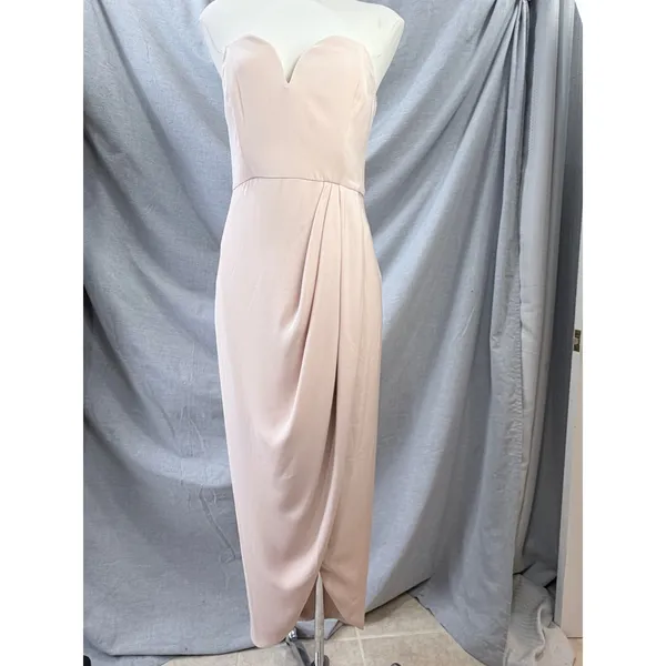 Shona Joy Blush Strapless Draped Cocktail Midi Dress Light Pink‎ 6 USA Wedding - Image 2