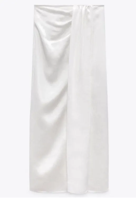 Zara Draped Satin Effect White Midi Skirt Size: XS - Image 4
