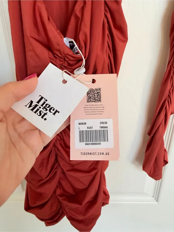 Tiger Mist NWT Rust Orange / Brown Mini Dress Ruched Open Back L - Image 9