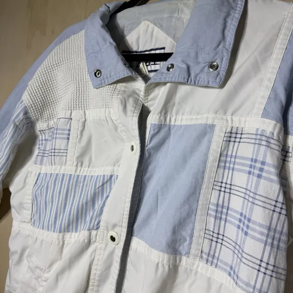 Vintage IZZI Patchwork Windbreaker‎ Jacket Women’s Small Blue White 90s - Image 3