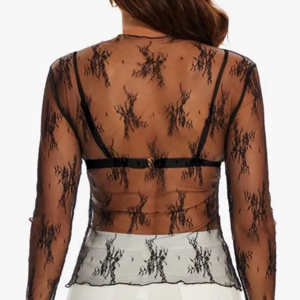 Black Lace Sheer Long Sleeve Boatneck Top Sz L NWT - Image 13