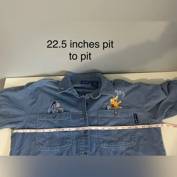 Vtg 90s Disney Winnie The Pooh Eeyore Blue Corduroy Button Up Shirt "Honey" - Image 7