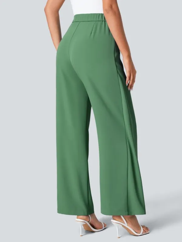 Halara High Waist Tie Side Wide Leg Work Pants Wrap-Front Pants Olive Green Sz M - Image 4