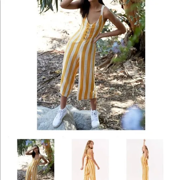 ✨ Tie back button front white yellow stripe jumpsuit✨ - Image 3