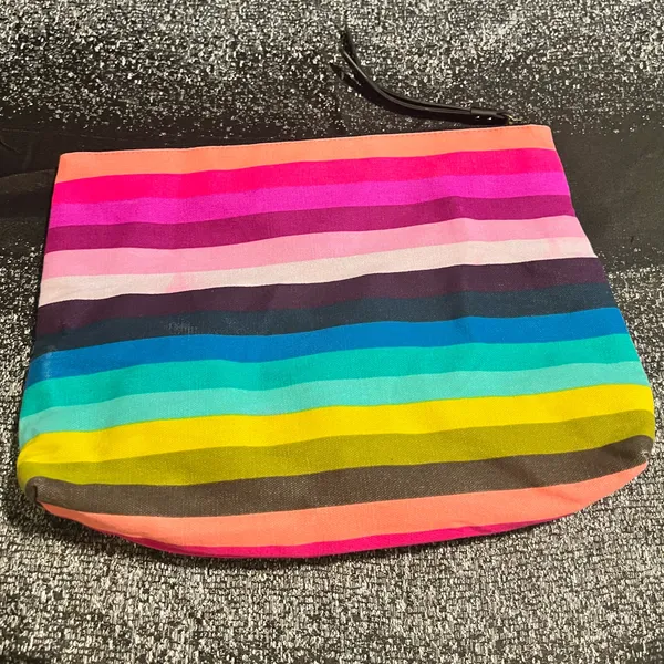 Womens large Victoria's Secret Rainbow Striped Canvas Makeup Cosmetic Bag - Image 2