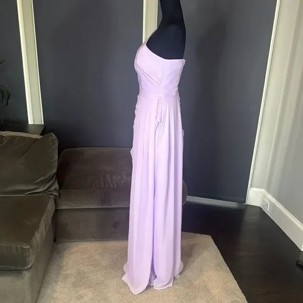 Purple Chiffon Asymmetrical One-Shoulder Formal Bridesmaid Dress Leg Slit Size 6 - Image 6