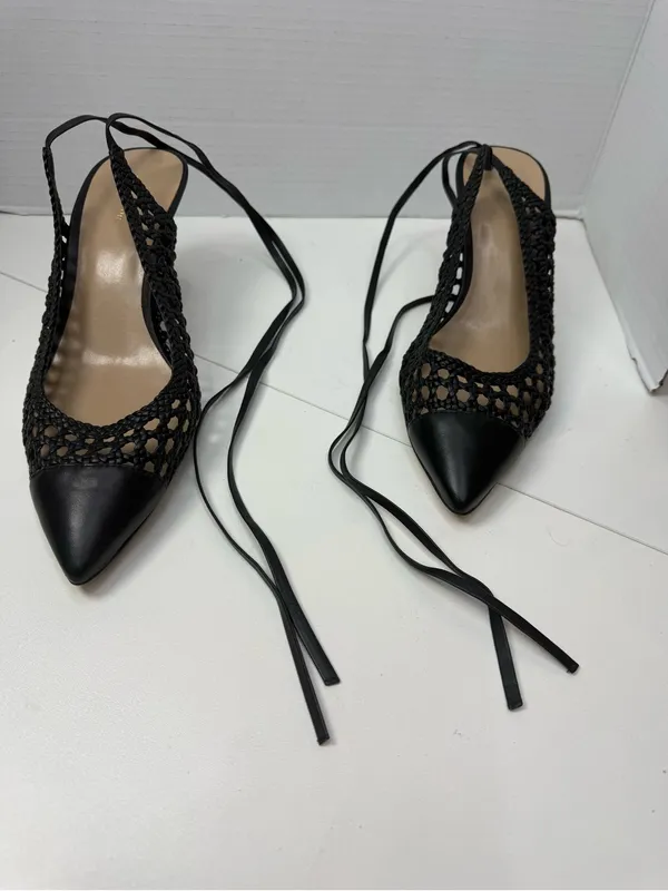 Ann Taylor Black Woven Leather Pointed Toe Slingback Heels Size 9.5 - Image 13