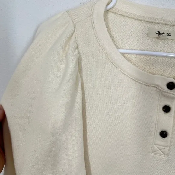 Madewell Cream Puff Sleeve Henley Sweatshirt Pullover‎ Top Womens Size L - Image 5