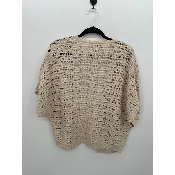 ANA Womens‎ Crochet Open Knit Cardigan PL Cream Short Sleeve Boho Festival - Image 2