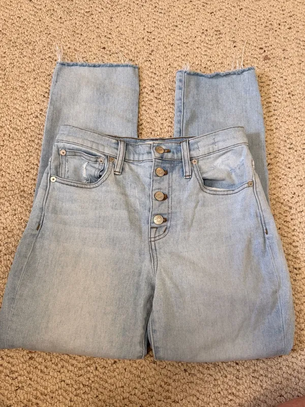 Madewell High Rise Slim Crop Boyjean 25‎ Light Wash Button Fly Raw Hem Jeans - Image 2